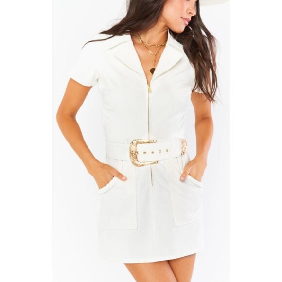 Show Me Your MuMu White Mini Dress with Gold Accents - Picture 2 of 8